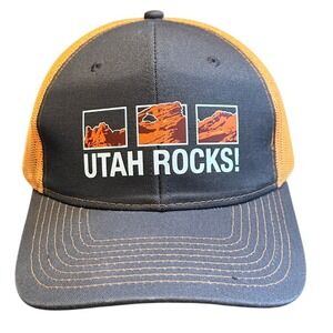 Utah Rocks Port Authority Trucker Hat Men's Snapback Charcoal Orange Mesh